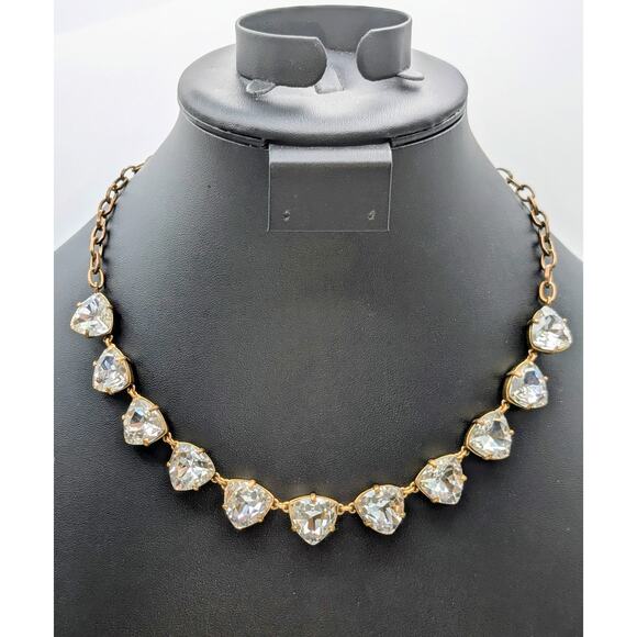 Stella & Dot Large Trillion Rhinestone Antiqued Gold Tone Necklace - Picture 1 of 6